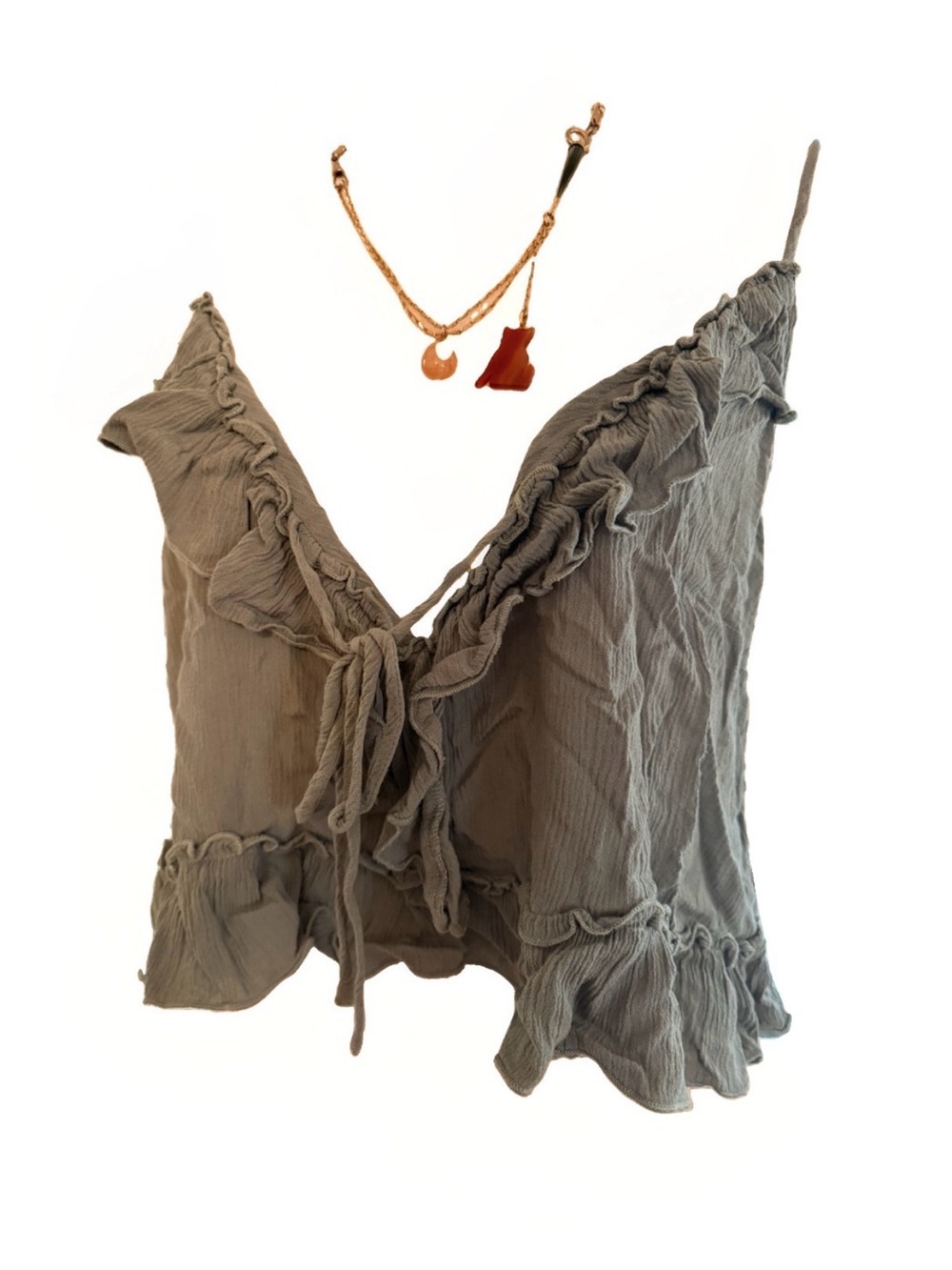 Flouncy Ruffle Tie-Front Crop Top - Sage Green